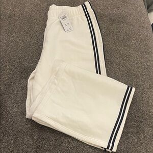 Hollister White Wide Leg Pants with Black Stripes